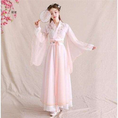 Hanfu pink sweet elegant fairy ancient style big wide sleeve original costume performance chinese traditional dress hanfu women
