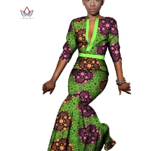 Custom African Ankara Maxi Party Dress for Women Half Sleeve Deep V-neck Trumpet Floor-length Women Cotton Party Dress WY055