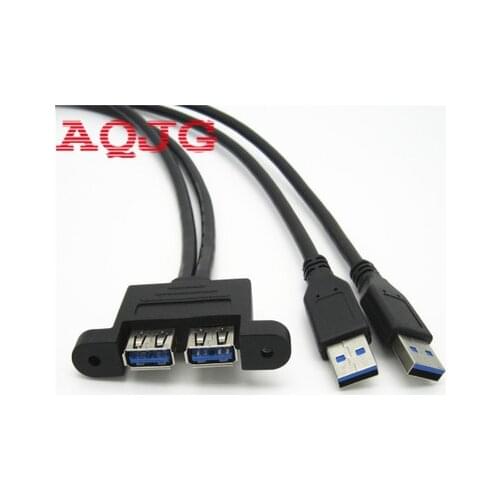 Combo Dual USB 3.0 Male to Female Extension Cable with Screw Socket Panel Mount Holes AQJG
