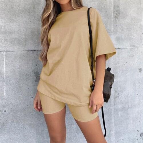 Echoine Orange Cute Color Short Sleeve Tshirt Top Shorts Set Two Piece Set Casual Tracksuit Sportwear Sportwear lounge wear