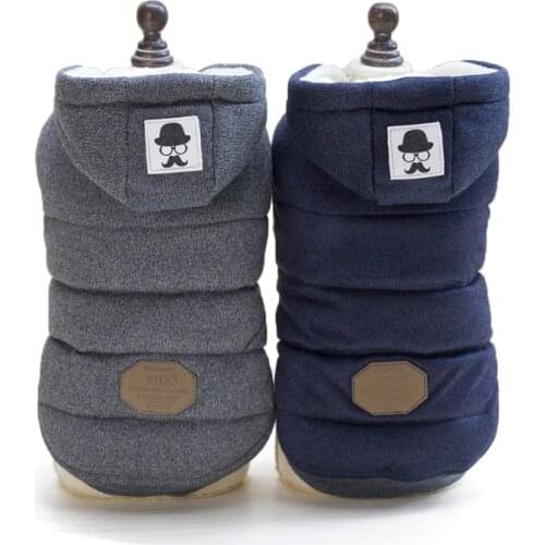 Hooded Dogs Coats Jackets Winter Cotton Thick Warm Chihuahua Puppy Costume Blue/Gray Pet Dog Clothes S-2XL