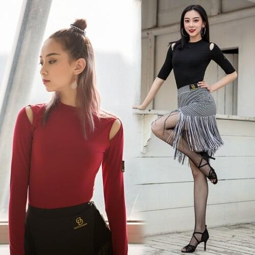 Latin Dance Practice Clothes For Women Tops Ballroom Dnacing Wear Soft Modal Long Sleeve Latin Dance Tops Black/Red/White BL6291