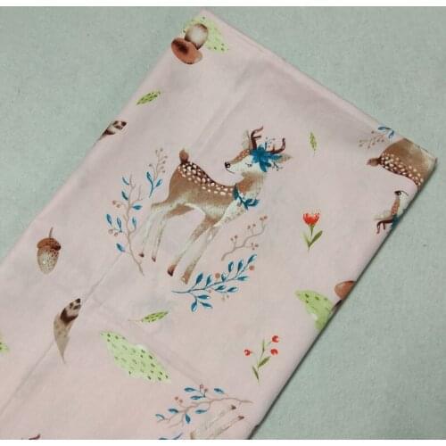 Sweet Pink Vivid Deer Mushroom Printed 100% Cotton Fabric 50x160cm Animal Patchwork baby cloth apparel dress home decoration