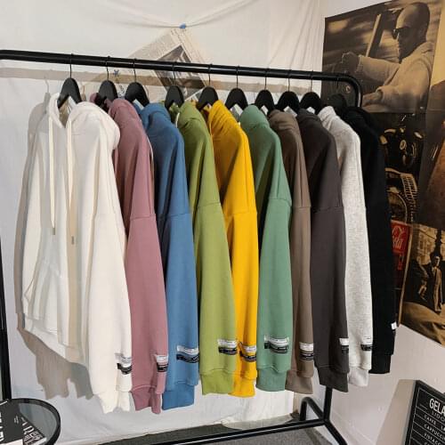 Man Korean Classic Streetwear Casual Pullovers Mens Solid Color Hoodies 2021 Autumn New Mens Hooded Sweatshirts