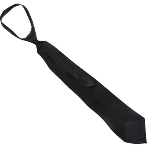 Men Solid Black Polyester Zip Up Necktie Smooth Zipper Tie
