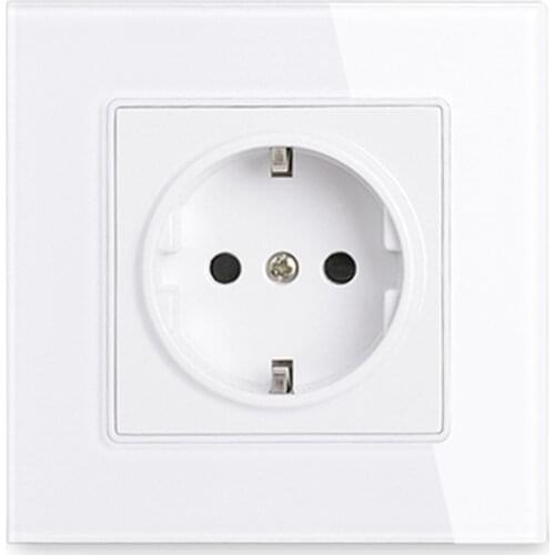 Wall Crystal Glass Panel Power Socket Plug Grounded, 16A EU Standard Electrical Outlet 86mm * 86mm
