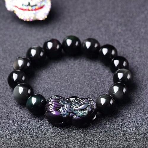 Natural Black Obsidian Rainbow Eye PiXiu Bracelet Brave Troops Bead Bangle DIY Bracelets For Men Women Sweetheart Jewelry