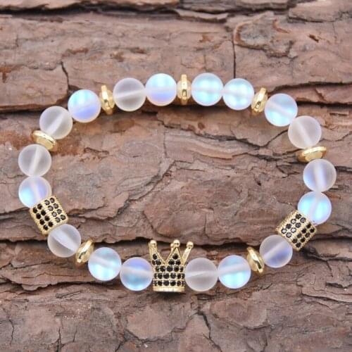 2019 new 2pcs/set bracelets Trendy Natural Labradorite Beads Bracelet CZ crown Bracelets Jewelry For Women Men jewelry