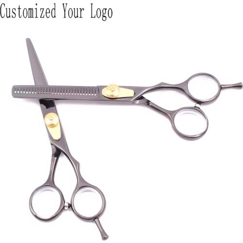 Hair Cutting Scissors 5.5" Engrave Logo JP Satinless Black Color Barber Thinning Shears Hairdressing Scissors C1020