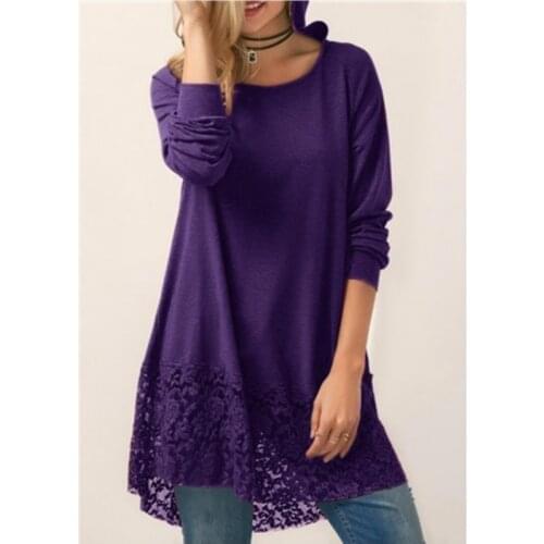 Solid Color Hoodies Long Sleeved Tops For Women T-shirt Autumn Lace Hooded Sweater Women Fashion Tops Casual Hoodies Plus Size