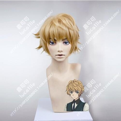 Anime Lord El-Melloi II Case Files Svin Glascheit Cosplay Wigs Short Caramel Golden Heat Resistant Synthetic Hair Wigs + Wig Cap