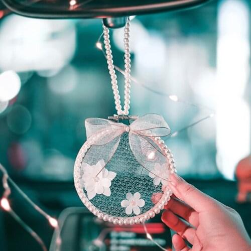 Round Bamboo Pearl Car Pendant Suspension Ornament Car Interior Decoration Home Decor Hanging Decorations Automobile Accessories