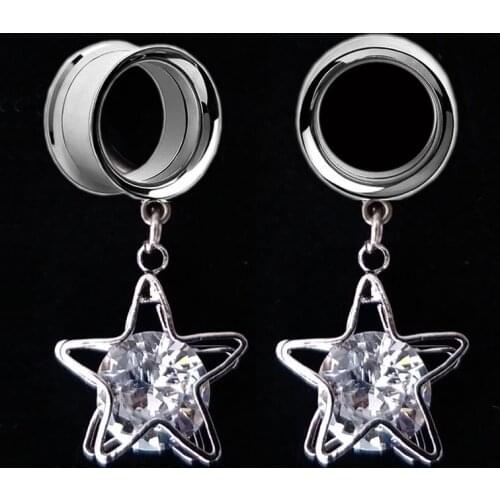 2 Pcs Crystal Star Pendant Ear Gauges Plugs Earring Flesh Tunnel Piercing Reamer Expander Stainless Steel Jewelry 4-25mm