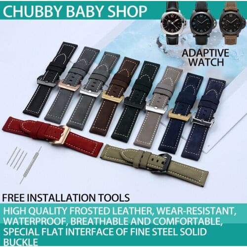 Green Grey Red Blue 24mm Handmade Italian Retro Watch Band Genuine Nubuck Leather Vintage Strap for Panerai Watchband Tools