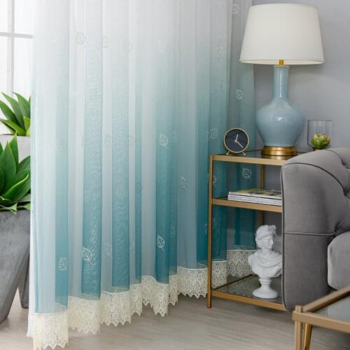 Luxury European Sheer Curtains for Living Room Gradient Color Voile Curtain for Bedroom Tulle with Embroidery Leaves Gauze