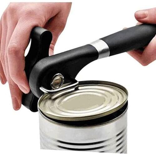 Hand Held Safety Manual Can Opener - Made of Dishwasher Safe Stainless Steel and Silicone - Side Cut Action Leaves Smooth Edge