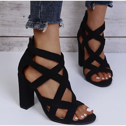 Summer Women Sandals Sexy Thin High Heels Shoes V Shape Design Fashion Square Toe Ladies Ankle Strap Thong Sandals Shoes Woman