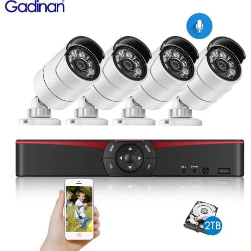 Gadinan 4CH 5.0MP POE NVR Kit H.265 CCTV Security System 5MP 3MP Waterproof Audio Mic IP Camera Outdoor Video Surveillance Set