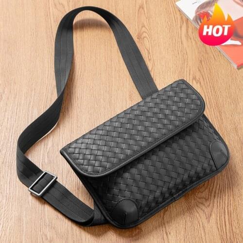 Chest Bag Men Authentic Leather Weave Luxury Brand Design Crossbody Shoulder Bag Multi-Functional Simple Messenger Bag 2021 New