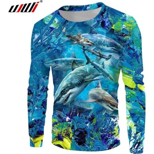 UJWI Harajuku Sweatshirts 3D Print Ocean Loose Plus Size Long Sleeves Shirts Fashion Paper Shark Tops Pattern Customization 5XL