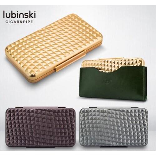 LUBINSKI Aluminum Waterproof Cigar Humidor Travel Case Humidors Cigar Tube Hold 5 Cigars Holder Box Case W/Gift Box Fit COHIBA