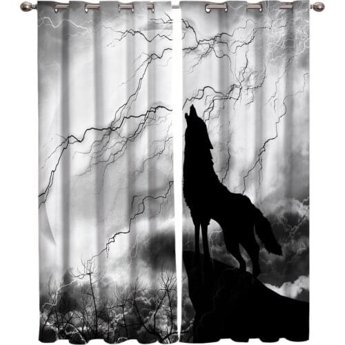 Wolf Animal Black Dog Night Wind High Moon Sky Window Curtains Curtains for Living Room Decorative Items Living Room