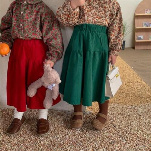 Childrens skirt 2021 autumn new skirt girls' small and medium-sized childrens Corduroy solid color retro skirt