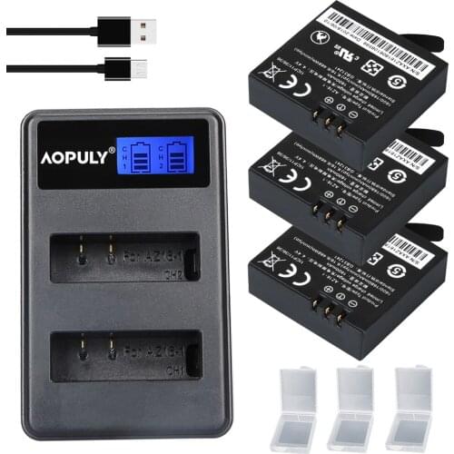 3 Pcs 3.85V AZ16-1 Batteries For Original Xiaomi YI lite 2 4K 4k + LCD USB 3slots Charger For Xiao yi 4k Action Camera Battery