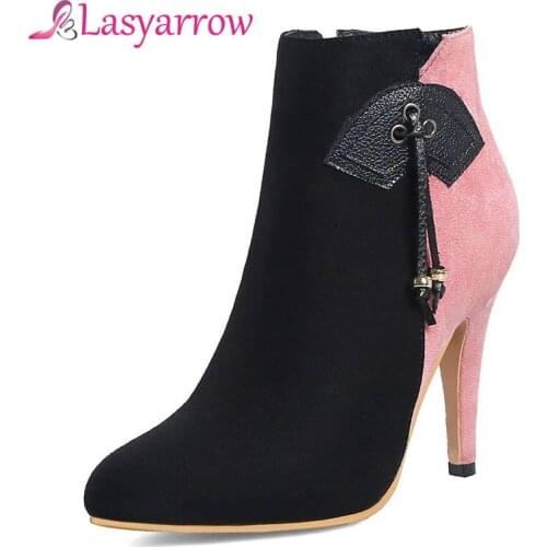 Lasyarrow Brand Shoes Woman Mixed Colors Ladies Large Size Footwear High Heels Pointed Toe Ankle Boots for Women Stiletto Boots