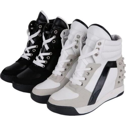 New Fashion Vulcanize Shoes Women Sneakers Sports Rivet Hidden Wedge Heel High Top Shoes