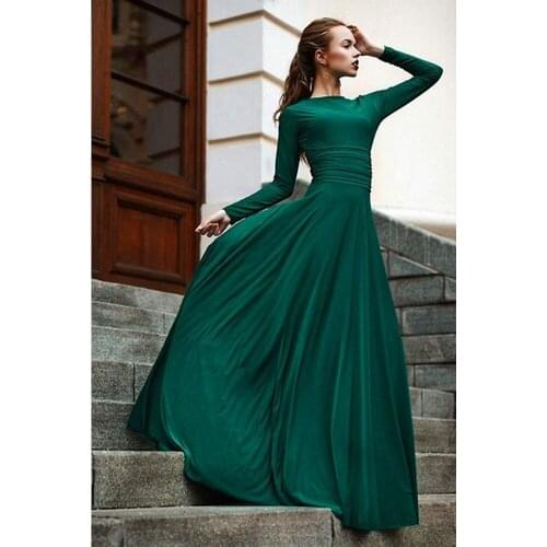 Vestido De Noite Longo Robe De Soiree 2021 muslim dubai Elegant Dark Green Long Sleeve Formal Gowns Modest Long Evening Dresses