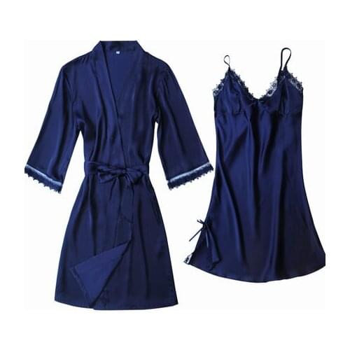 New Arrival Ladies Sexy Silk Satin Robe Gown Set Lace Bath Robe Set Autumn Sleepwear Set Fashion Bathrobe&Nightdress For Women