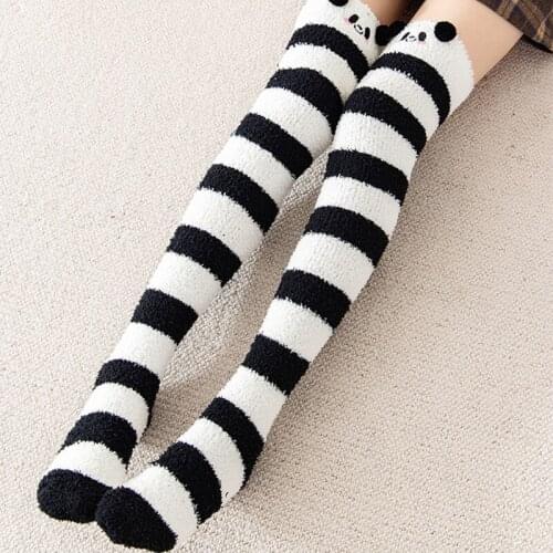 Coral Fleece Long Womens Socks Over Knee Winter Leg Warm Walk In Home Floor Harajuku Overknee Socken Chaussettes Mi Bas Femmes