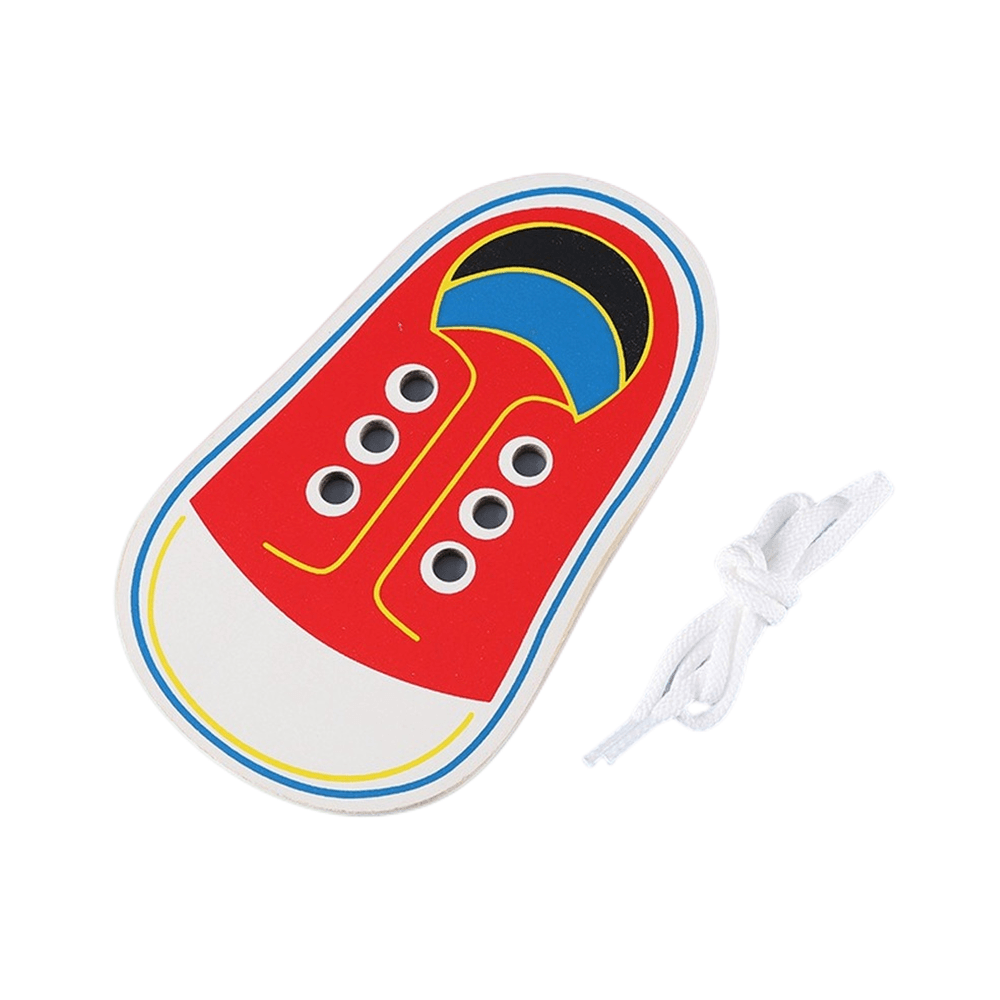 1 Piece Kids Cute Wooden Shoes Puzzles Toys Children Montessori Early Learning Tie Shoelaces Puzzles Wood Beads Lacing Board