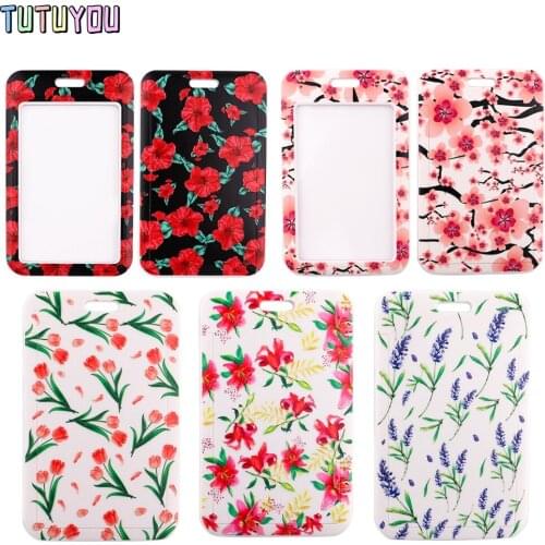 1pcs PC2969 Flowers Series Lavender Tulip Lanyard Card Holder Student Hanging Neck Phone Lanyard Badge Subway Access Card Holder