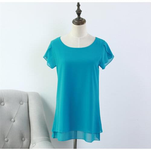 100% Original YUANYU Women Chiffon Blouse Summer Plain color Short sleeve Blouse Simple Casual O-Neck Female Tops Plus Size 6XL