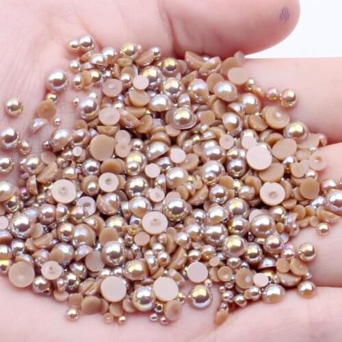 1000/500pcs 2-5mm and Mixed Size Light Coffee AB Glue on Imitation Half Round Pearls Resin Flatback Beads For Jewelry Making