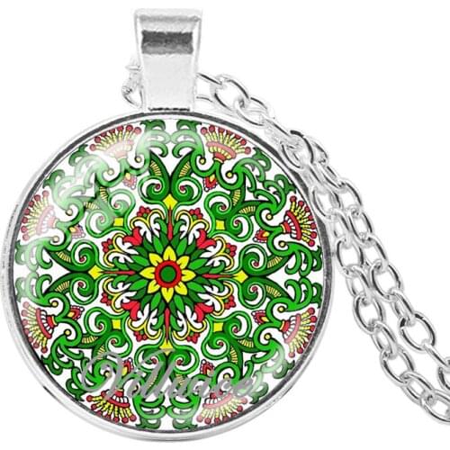 2018 Fashion Green Flower of Life Necklace Om Yoga Chakra Pendant Mandala Necklaces Glass Dome Sacred Geometry Zen Jewelry Gifts
