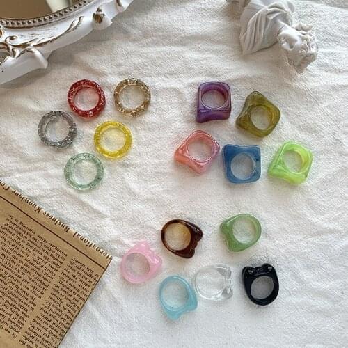 2021 New Colorful Transparent Resin Minimalist Acrylic Blooming Geometry Rings for Women Girls Jewelry Gifts