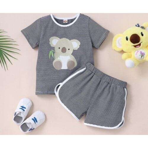 2021 Baby Girl Clothes Kids Clothes 2 Pcs Sets Striped Cartoon Koala Short Sleeve T-shirts+short Pants Toddler Girl Clothes 0-6Y