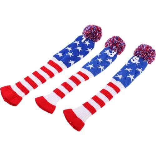 3Pcs Long Neck Golf Club Headcover Pom Pom Wood Head Cover Knit Socks with