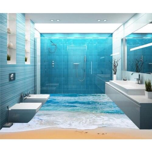 3D Wallpaper Mural Decor Photo Backdrop Sea Beach Bathroom Floor Mural Non-slip Waterproof Self-adhesive PVC Wallpaper