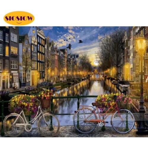 5d Diamond Painting Night Scene Full Set Round Drill Square Landscape Cross Stitch Diamond Embroidery Bicycle Picture Home Decor