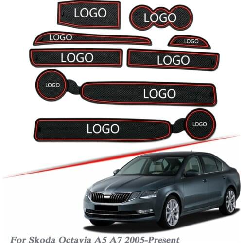 Brand LOGO Car Styling For Skoda Octavia A5 A7 2005-Present Gate slot pad Interior Door Groove Mat Non-slip dust Accessories