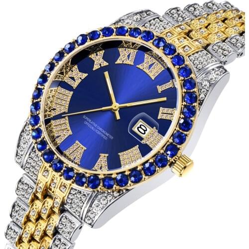 Iced Out Watch Men Hip Hop Luxury Big Rocks w/ Roman Numerals Fashion Quartz Mens Watches Waterproof Bling Diamond Relogio xfcs