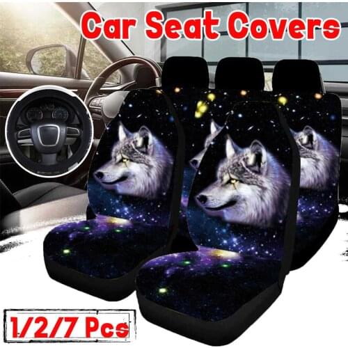 1/7PCS Car Seat Covers 3D Animal Wolf Printing Universal Set Protector Cushion Full Cover For Most