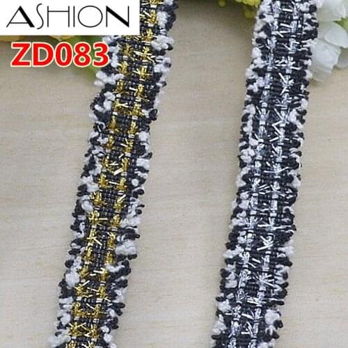 CHICKNIT Width 19mm Black and white fluffy lace trim Curve Lace ribbon braided with gold and silver ZD083