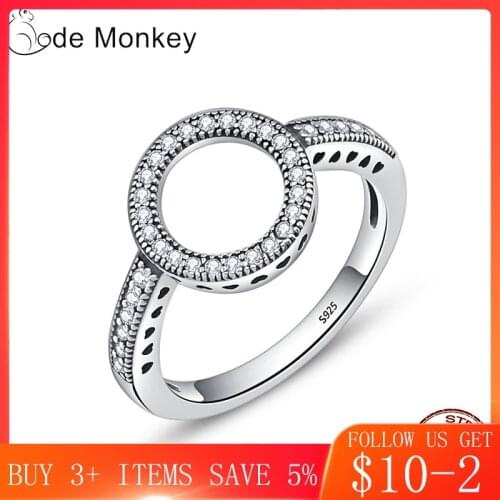 CodeMonkey Hot Sale 100% 925 Sterling Silver Rings Clear CZ Circle Round Lucky Rings for Women Jewelry 2019 Dropshipping R041