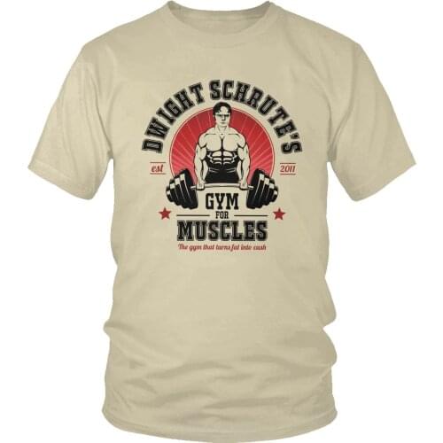 Dwight Schrute Gym For Muscles T Shirt Men Cotton Stylish T-shirt O-neck Short Sleeve The Office Tv Series Tee Oversized Apparel