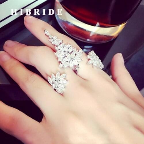 HIBRIDE Elegant Flower Shape Statement Women Hollow Geometry Rings With Adjustable Size Open Finger Ring R-167